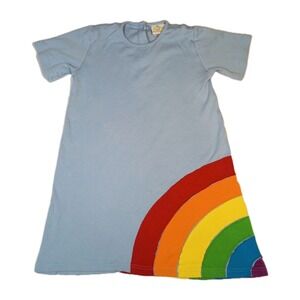The Yellow Lamb Girls Short Sleeve Dress Rainbow Applique Size 7 Pima‎ Cotton